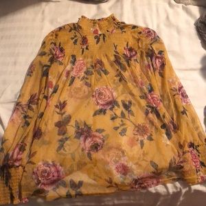 see through yellow floral shirt